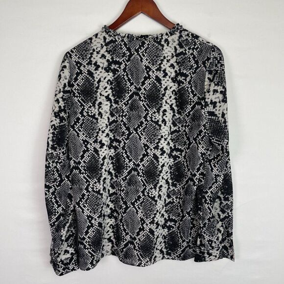 Bloomingdale's LE GALI Terri Snake Print Long Sleeve Blouse Top Black White M - Picture 3 of 10